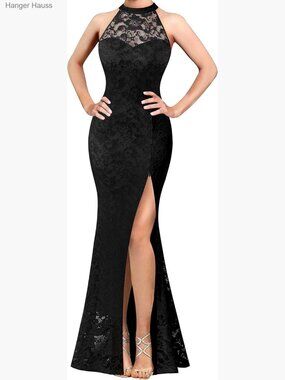 Formal Halter High Slit Maxi Dress Illusion Sweetheart Evening Gown with